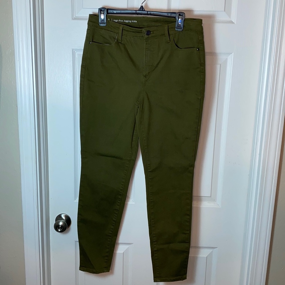 Talbots Women High Rise Jeggings Ankle Pants Olive Green Size 8 Five Pockets